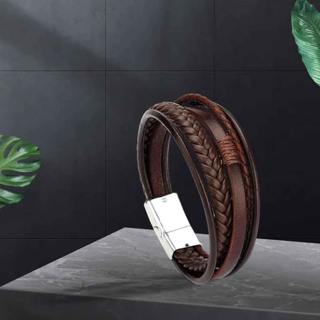 2 Pieces Braided PU Leather Men Bracelet Bangle Wristband Classic Accessory