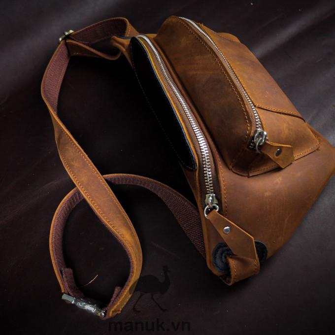 Túi chéo da bò Manuk Rus nâu bò - Manuk Leather Design