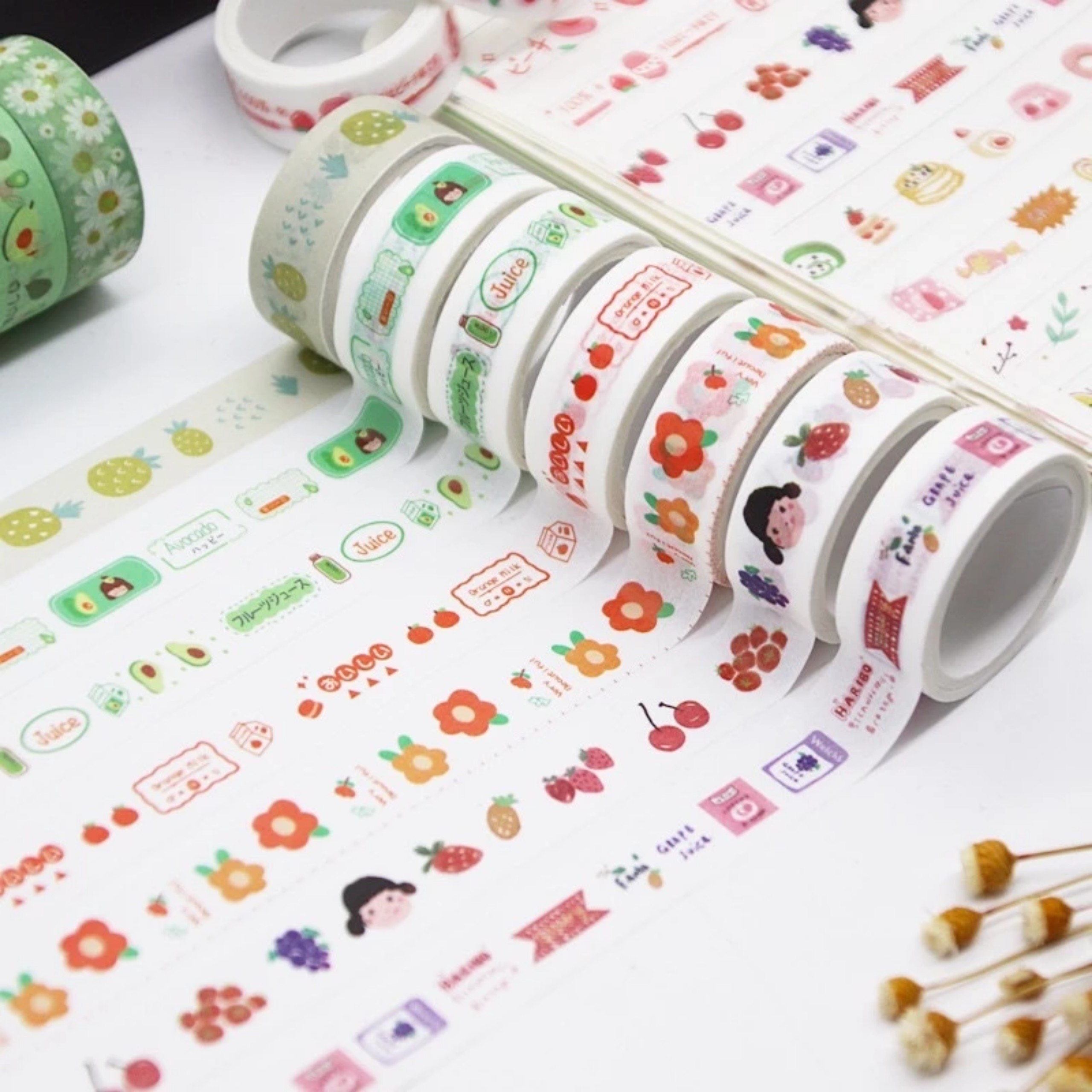 Lẻ 1 Cuộn băng dính washi tape dán trang trí họa tiết hoạt hình dễ thương, cuộn băng dán sticker nhiều hình cute