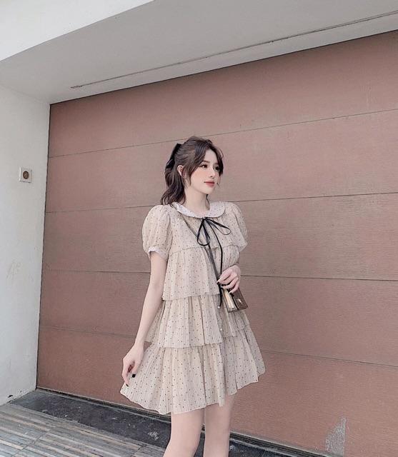 ️ Váy chấm bi suông tầng bèo siêu yêu. Size S M