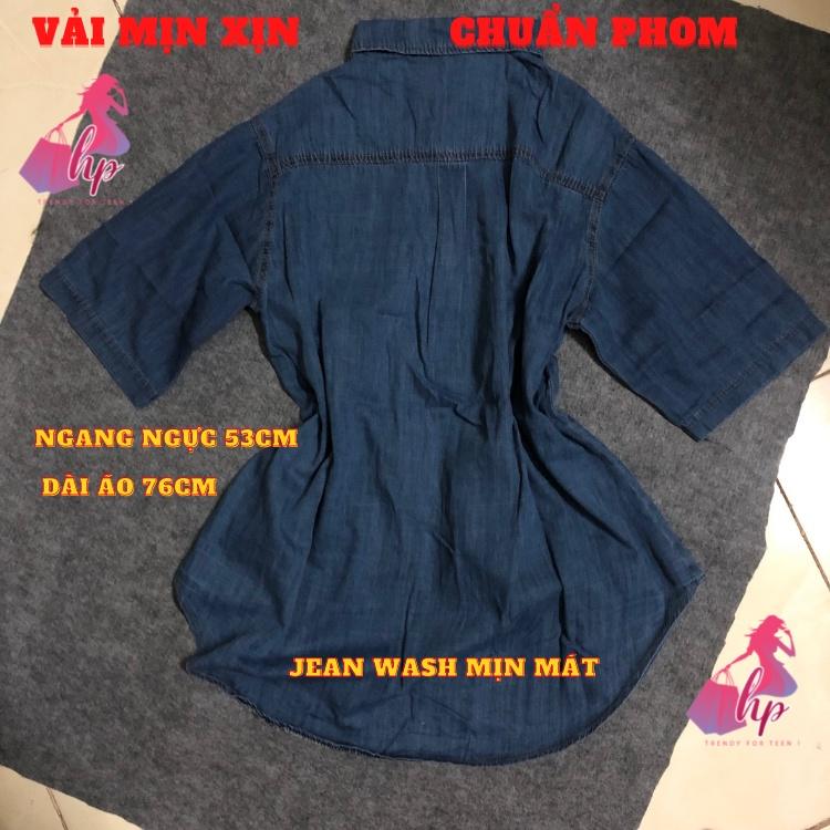 Áo sơ mi jean nữ tay ngắn phom rộng mềm mịn phối túi in họa tiết kiểu hàn quốc thời trang sang chảnh A133