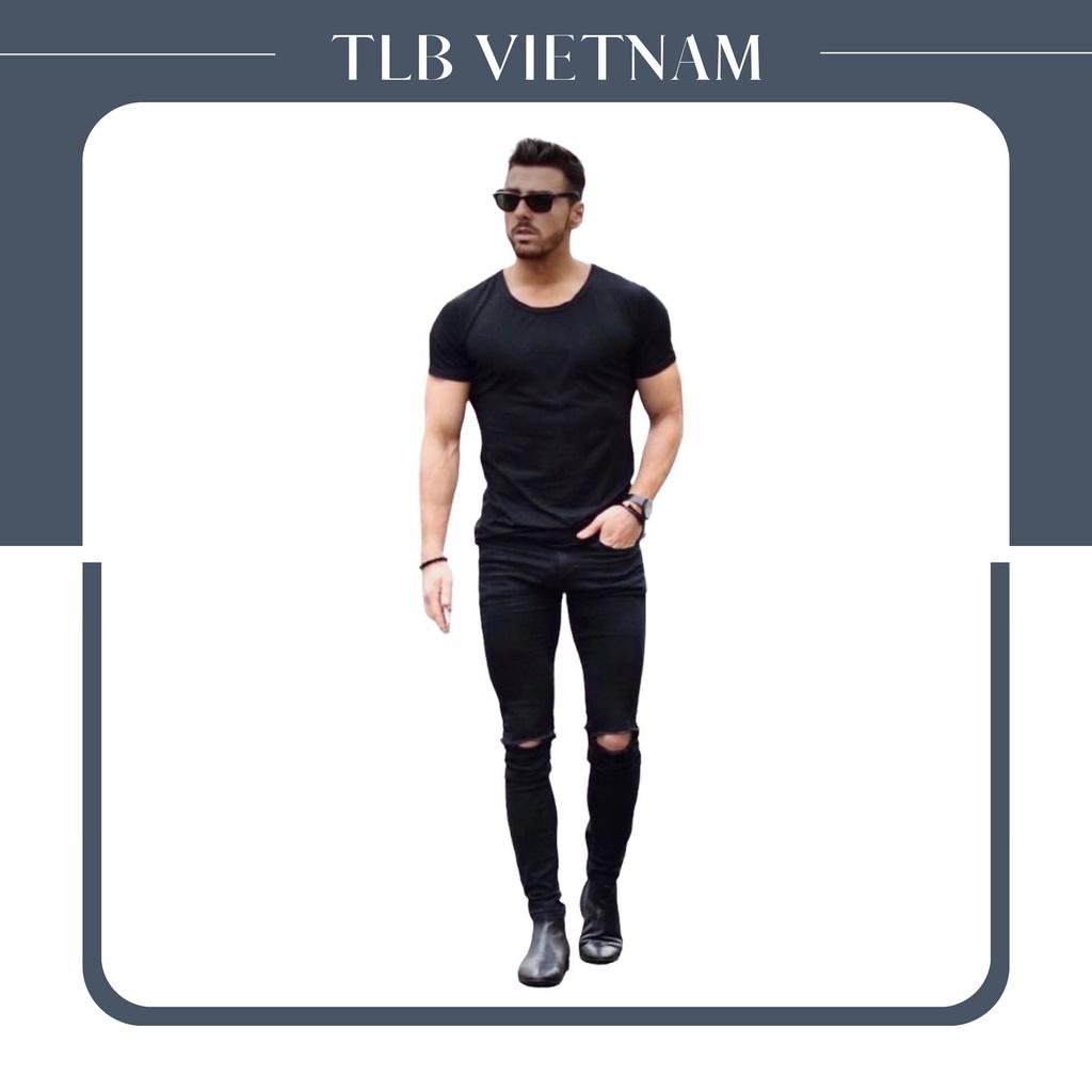 Quần Jean Nam The Luyn Black Màu Đen Rách Gối Mix-Match Năng Động Vải Dày Dặn Bền Lâu Khó Phai Màu