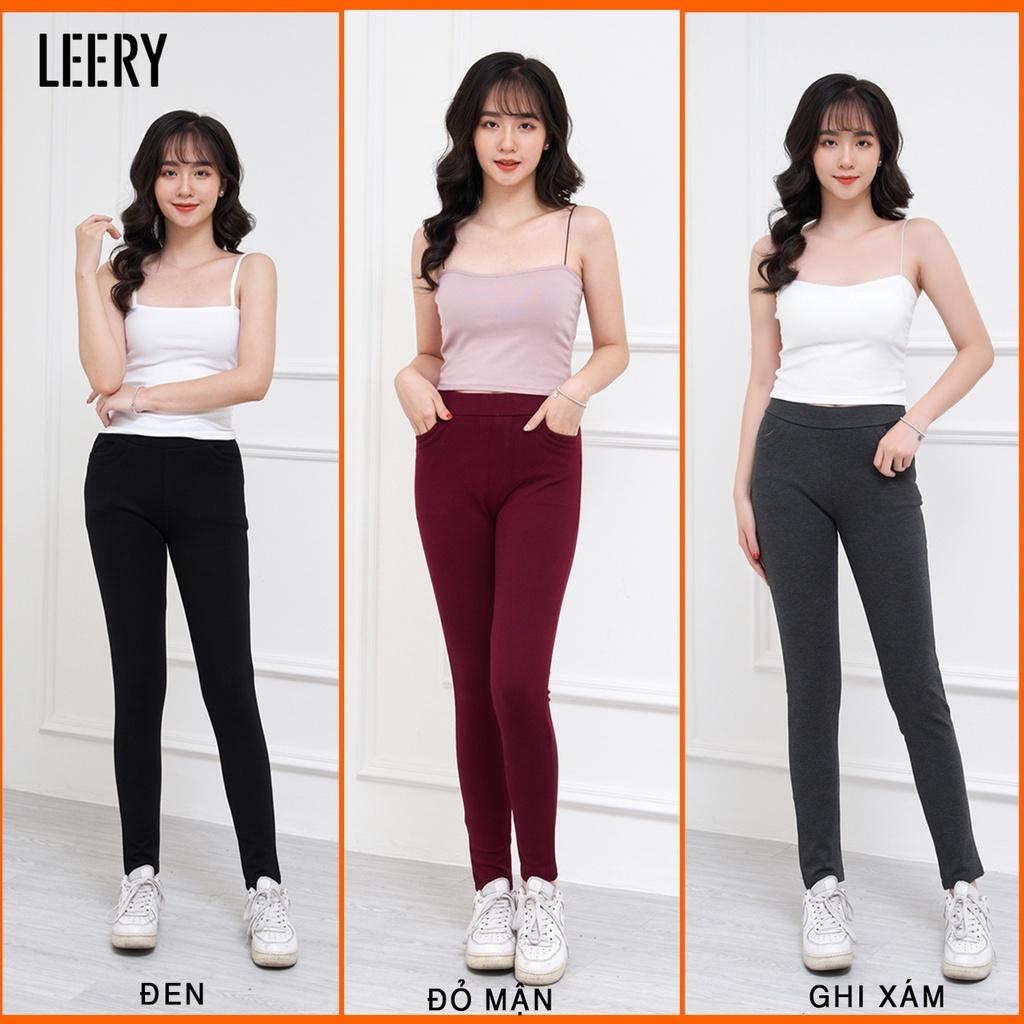 Quần legging dài LEERY lưng cao nâng mông cho nữ, Quần skinny cạp cao chất umi Hàn cao cấp co giãn 4 chiều LEG-02