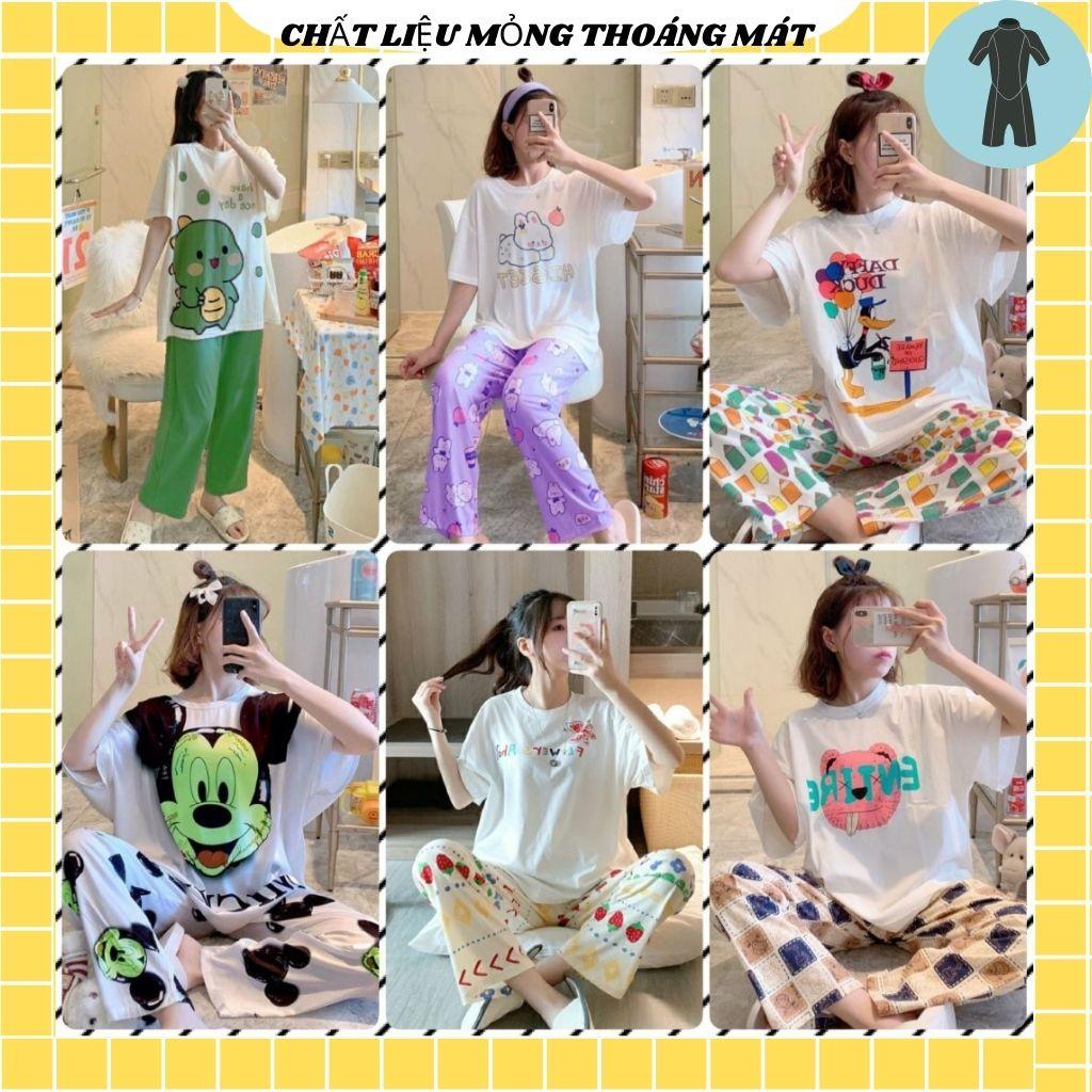 Đồ Bộ Thun Quần Dài Họa Tiết Hoạt Hình Dễ Thương, Mẫu Mã Đa Dạng