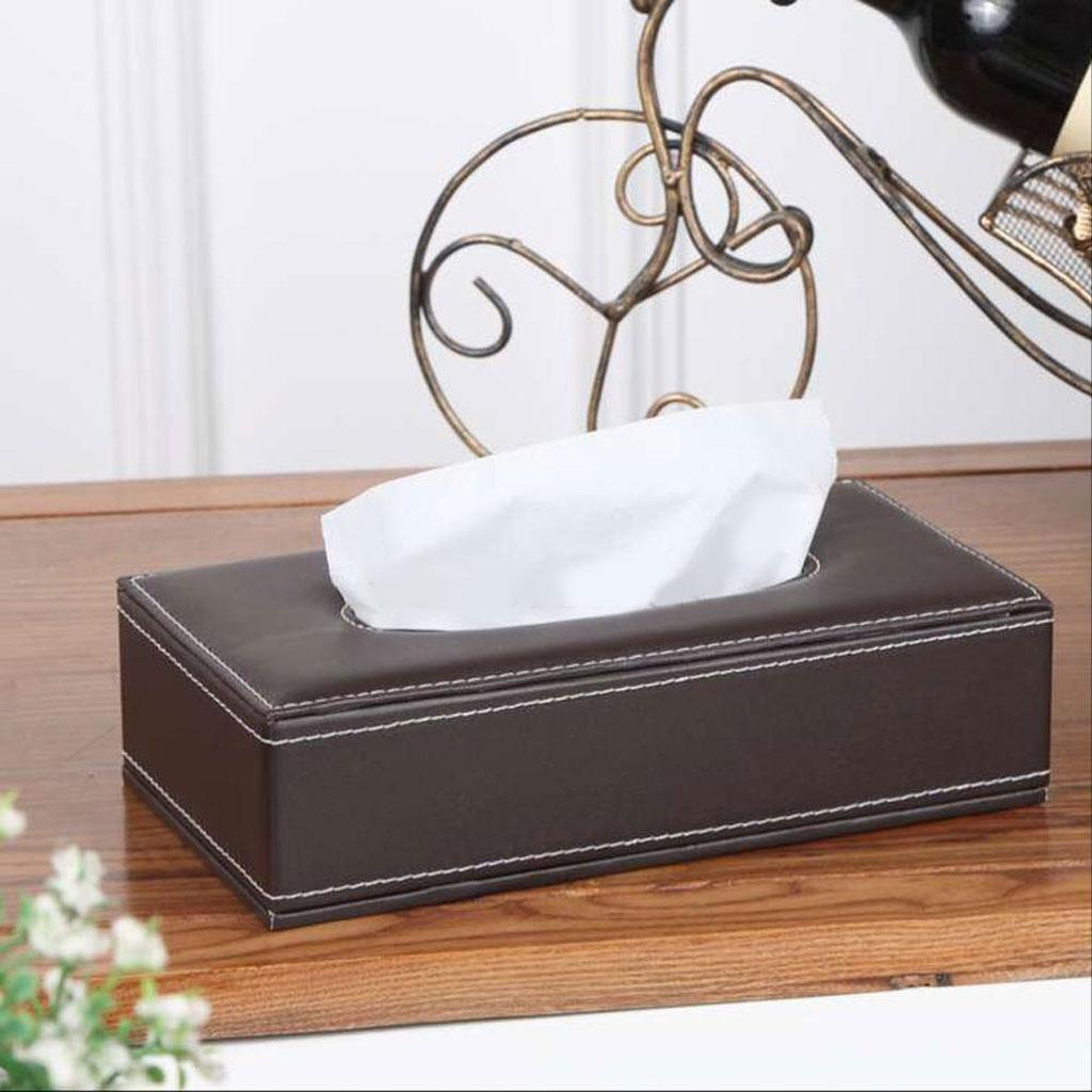 PU Leather Tissue Box Cover Home Car Napkin Toilet Paper Holder Case Brown
