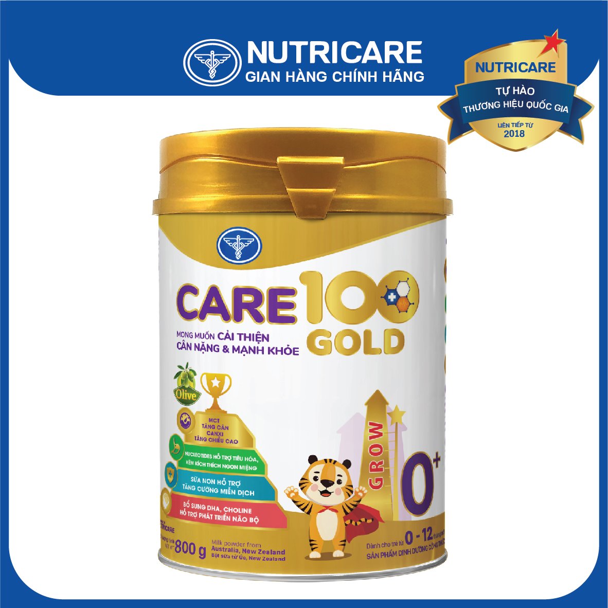 Sữa bột Nutricare CARE 100 GOLD 0+ cho trẻ thấp còi 800g