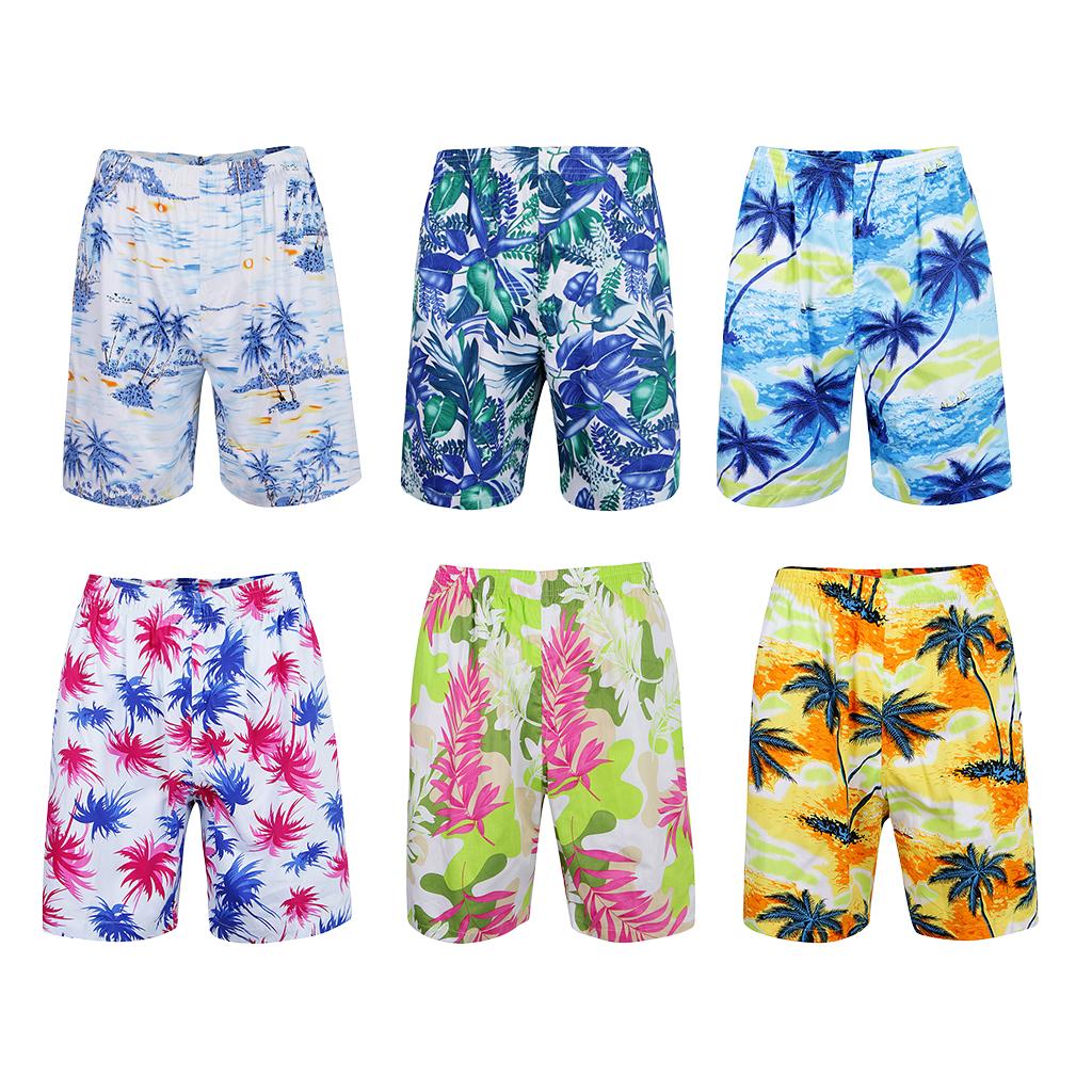 Trendy Men Hawaiian Shorts Casual Beach Palm Tree Pattern Holiday Luau Tropical Swim Trunks Stags Party Shorts