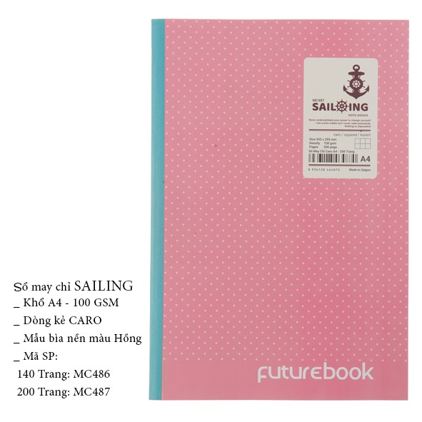 Sổ May Chỉ Dán Gáy Sailing A4- Dòng kẻ Caro- 100GSM- Phong cách Hàn Quốc- VPP FUTUREBOOK- Giao mẫu ngẫu nhiên