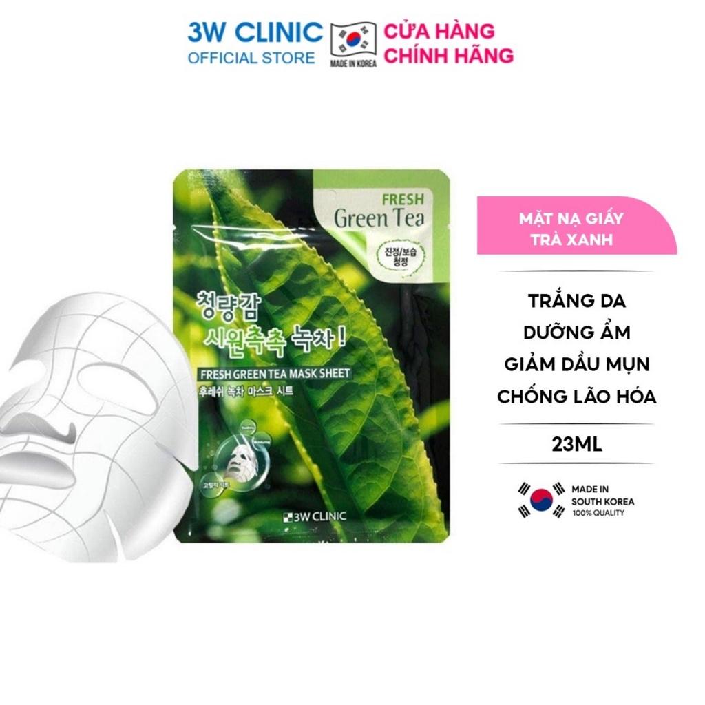 Combo 10 Mặt Nạ 3W Clinic Fresh Green Tea Mask Sheet Trà Xanh Giảm Mụn 23ml/Miếng