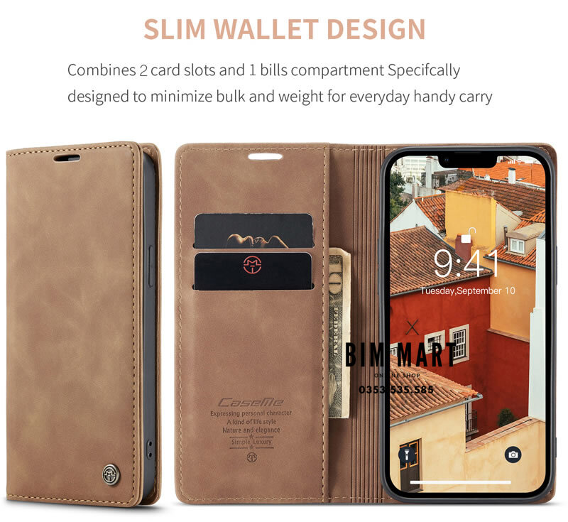 Bao da cao cấp dành cho iPhone 14 Plus dạng ví chính hãng Caseme - Hàng Nhập Khẩu