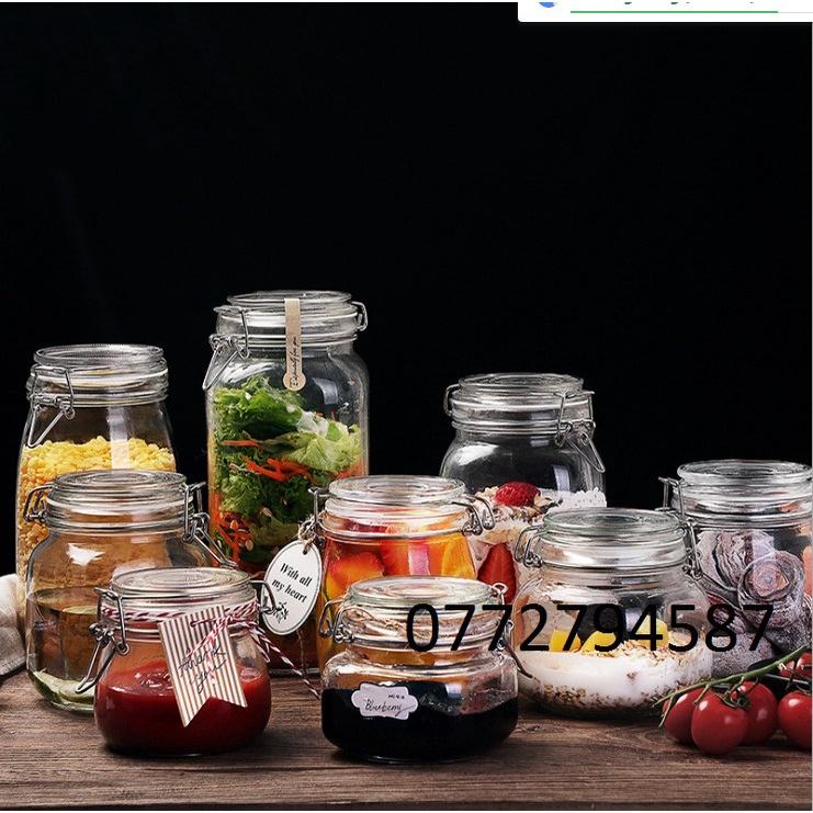 Hũ Thủy Tinh Bầu Nắp Gài Gọng Thép 500ml , 750ml , 1000ml