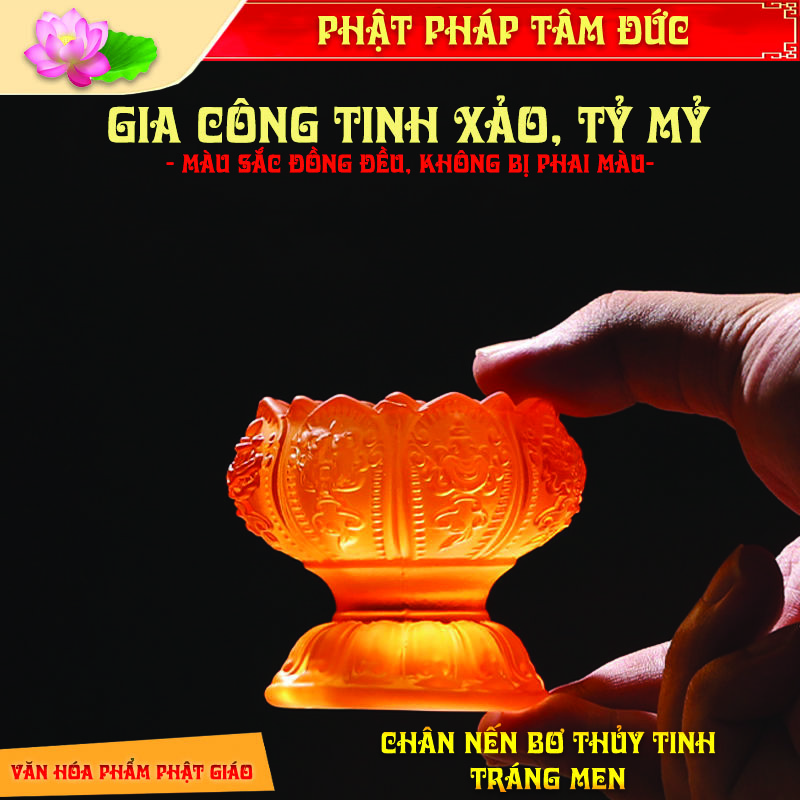 Chân Nến Lưu Ly Thuỷ Tinh Cao Cấp, Chân Nến Hoa Sen Bền Đẹp Cho Không Gian Thờ Tự Sang Trọng