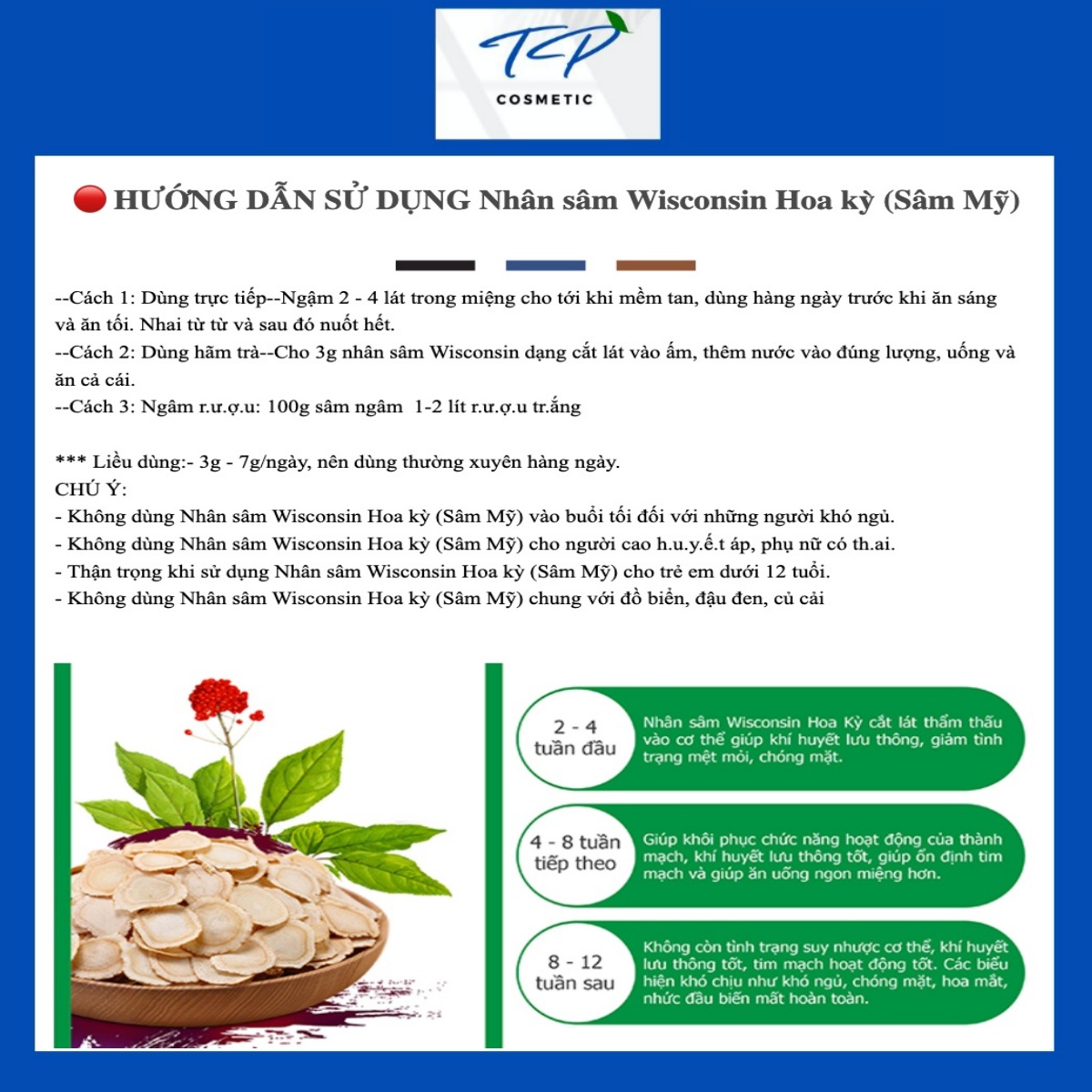 Nhân Sâm Wisconsin Hoa Kỳ Cắt Lát 50g, 100g: Bồi Bổ Sức Khỏe, Tăng Sức Đề Kháng, Điều Hòa Lipid Máu.