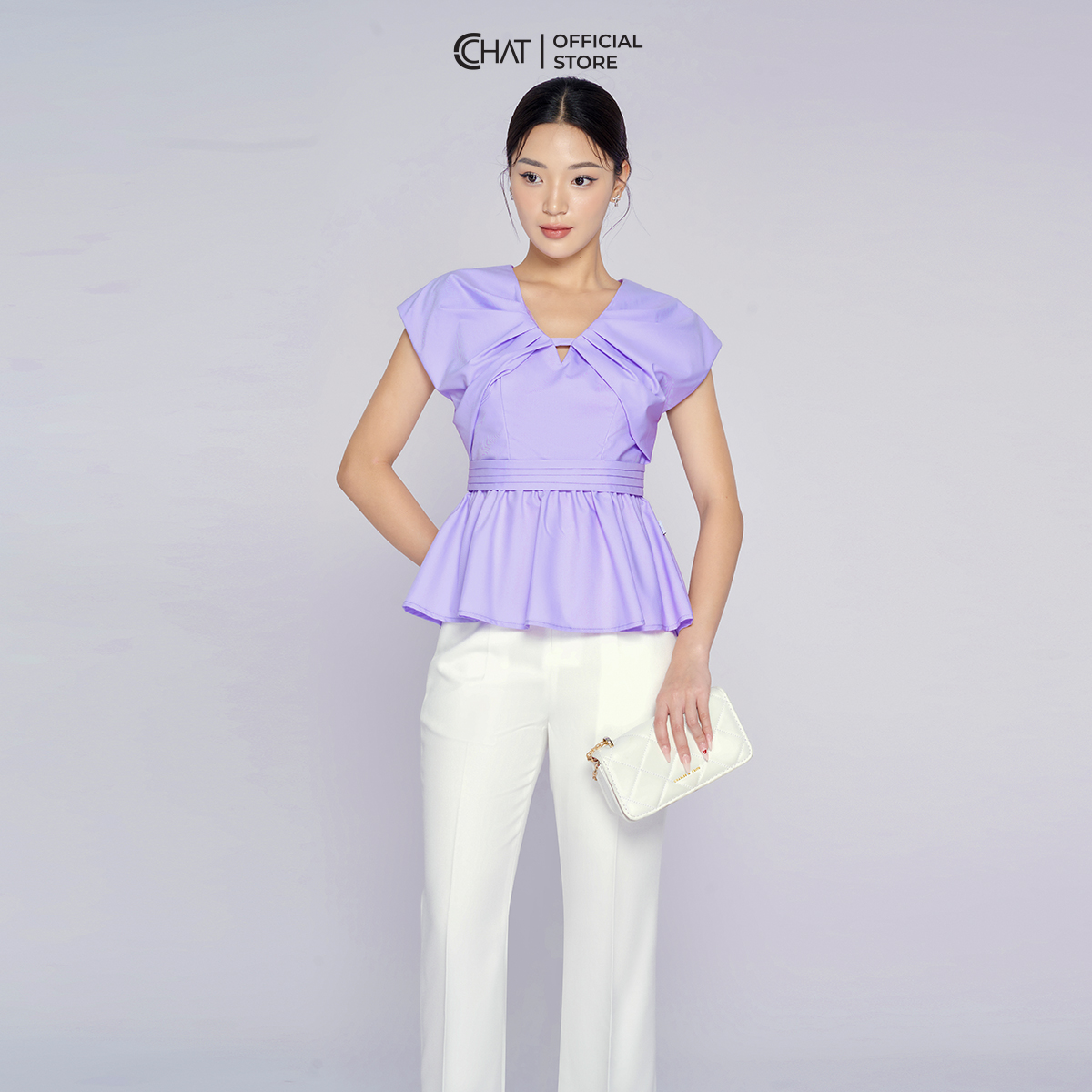 Áo Kiểu Nữ  Chờm Vai Cổ V Dáng Peplum Chất Voan Cao Cấp 13ANV2011PT