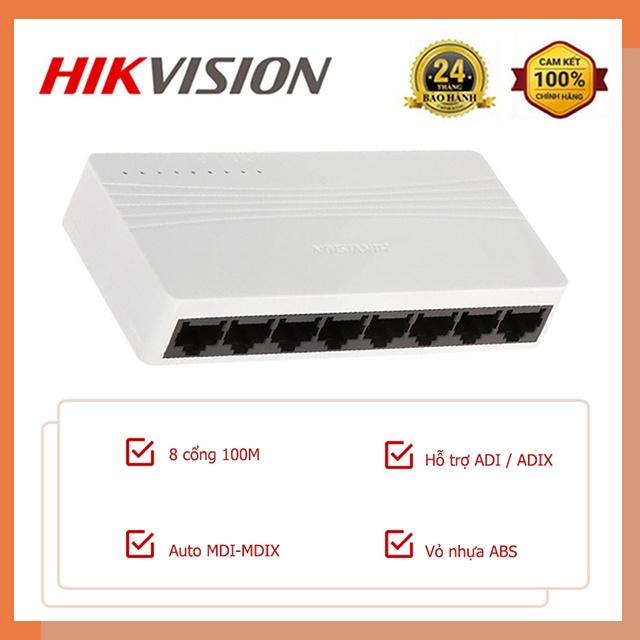 Switch Mạng 8 Cổng 100M  Hikvision,chuẩn 802.3u/x. Hỗ trợ ADI/ ADIX,chuyển đổi lưu trữ DS-3E0108D-E - Hàng Chính Hãng