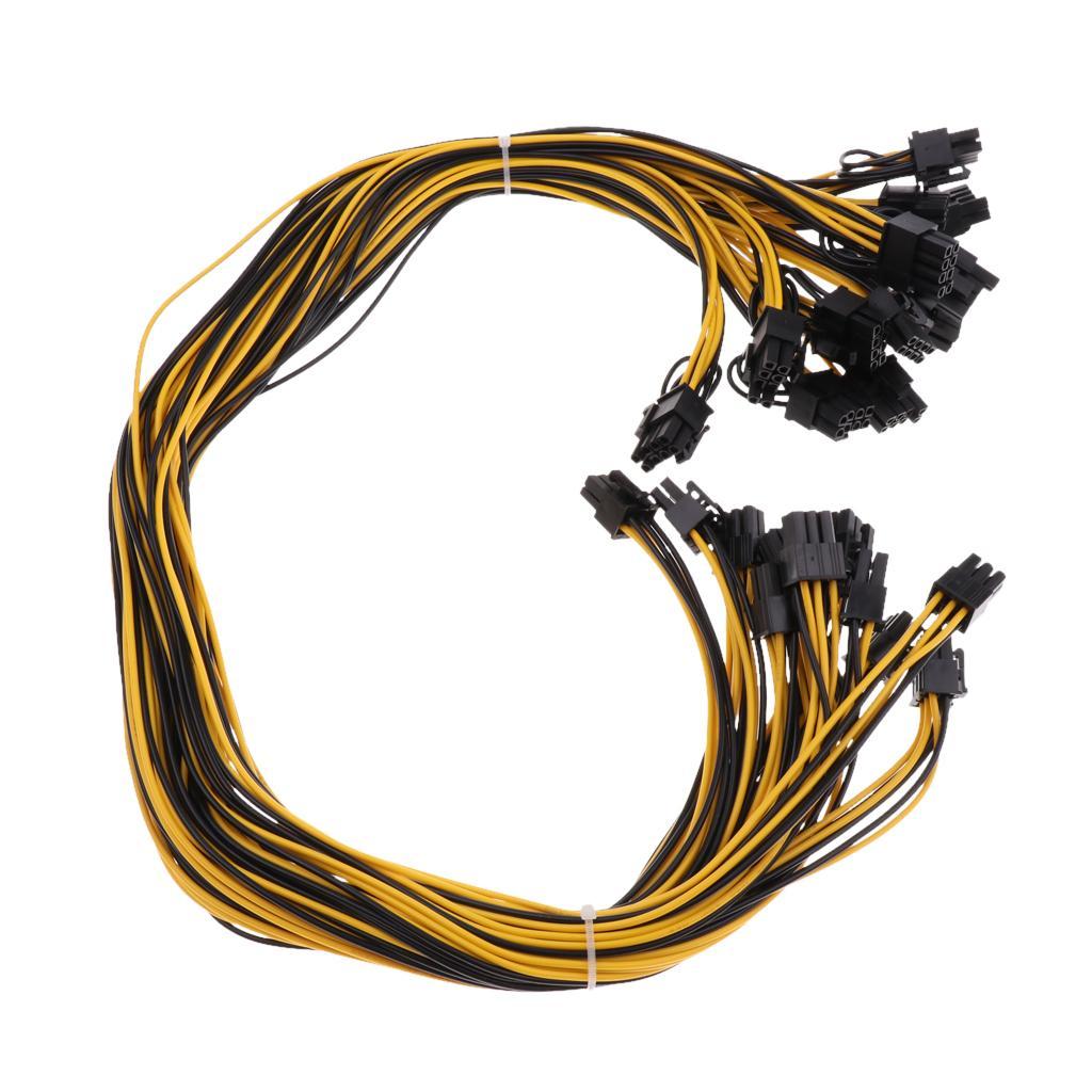 12Pack 6Pin PCI to 6+2Pin Male to Male PCI-E Cable for Power Supply