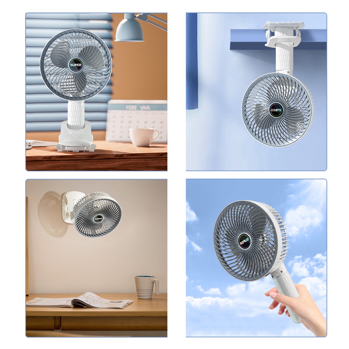 QUẠT MINI CẦM TAY, CÓ ĐẾ KẸP ĐỂ BÀN THÁO LẮP TIỆN DỤNG NHIỀU CHẾ ĐỘ ĐA NĂNG 4 IN 1 - HÀNG NHẬP KHẨU