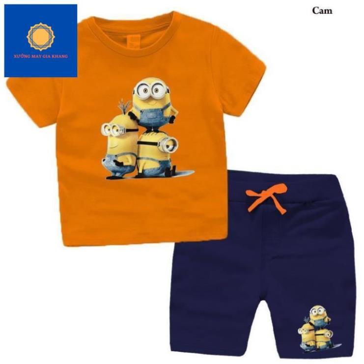 MS: 190177 - Đồ bộ quần áo thun bé trai, bé gái, ngắn tay, in 3 chú minion đáng yêu - Xưởng may Gia Khang
