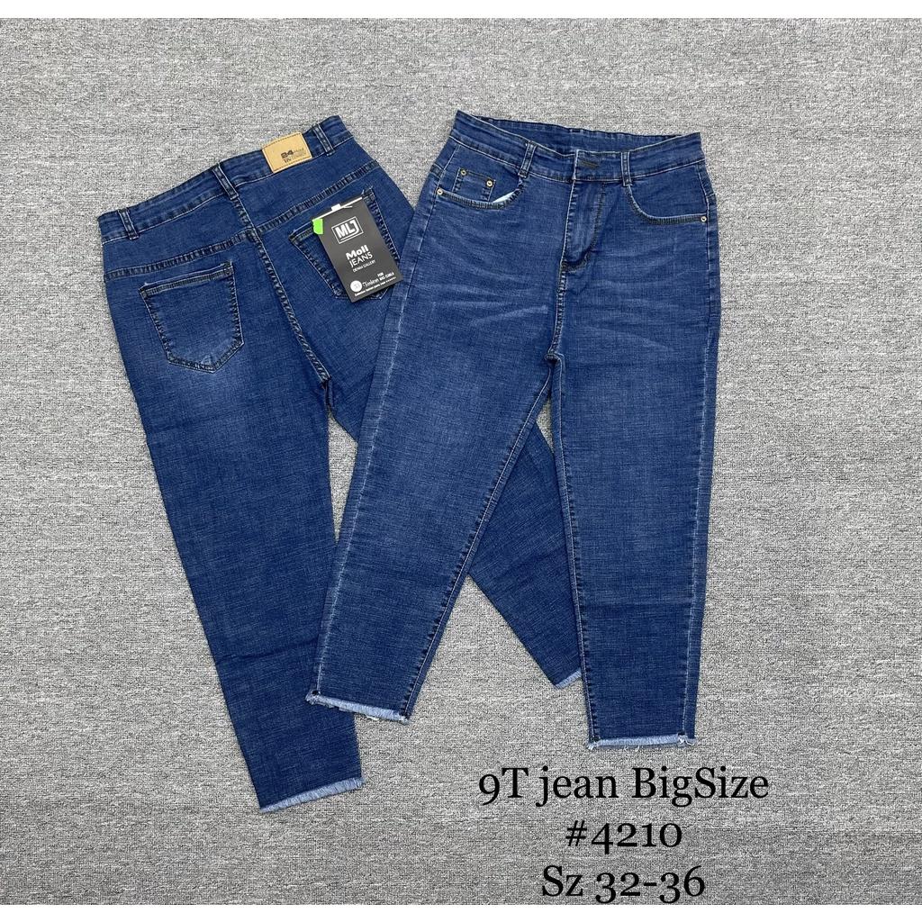 Quần jeans 9 TẤC BigSize co dãn mạnh, lưng cao, màu xanh đậm tua lai 4210