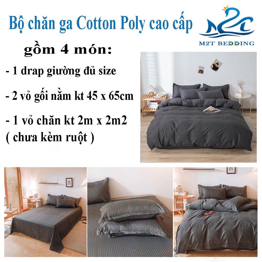 Bộ chăn ga gối Cotton poly M2T bedding kẻ caro, vỏ chăn mền, drap ga giường và 2 vỏ gối