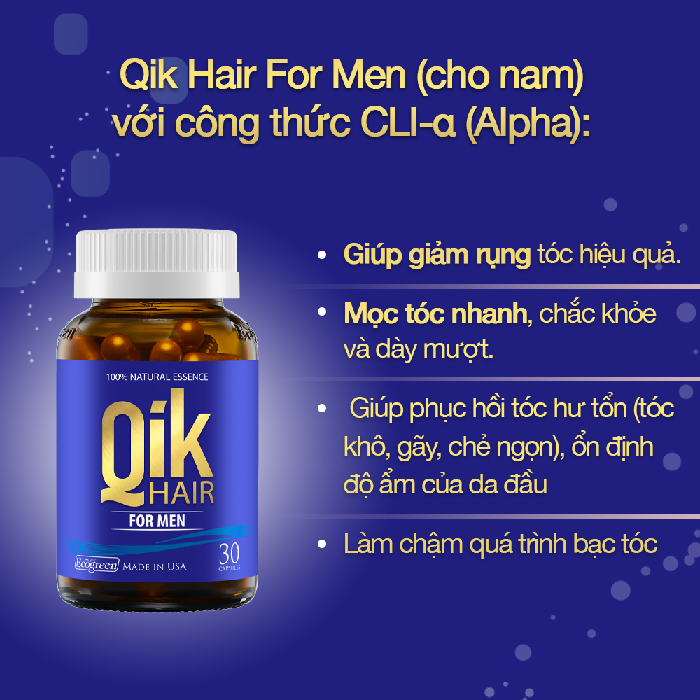 Viên uống QIK HAIR (cho Nam) hỗ trợ giảm rụng, mọc tóc chắc khỏe (30 viên)