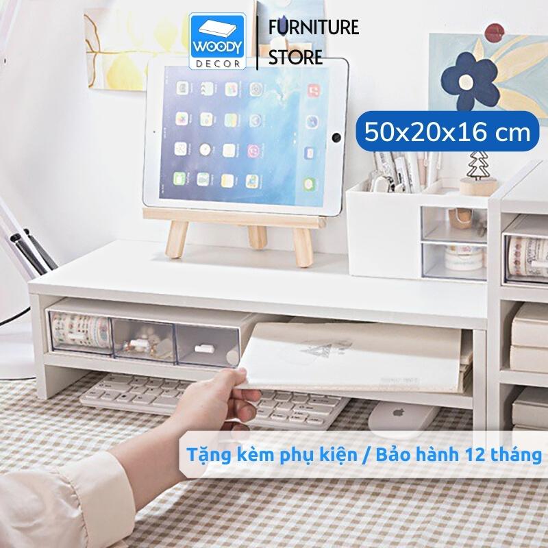 Kệ nâng màn hình Máy tính lắp ráp không dùng vít, kê Laptop 2 tầng kích thước 50x20x16cm WOODY mã D14