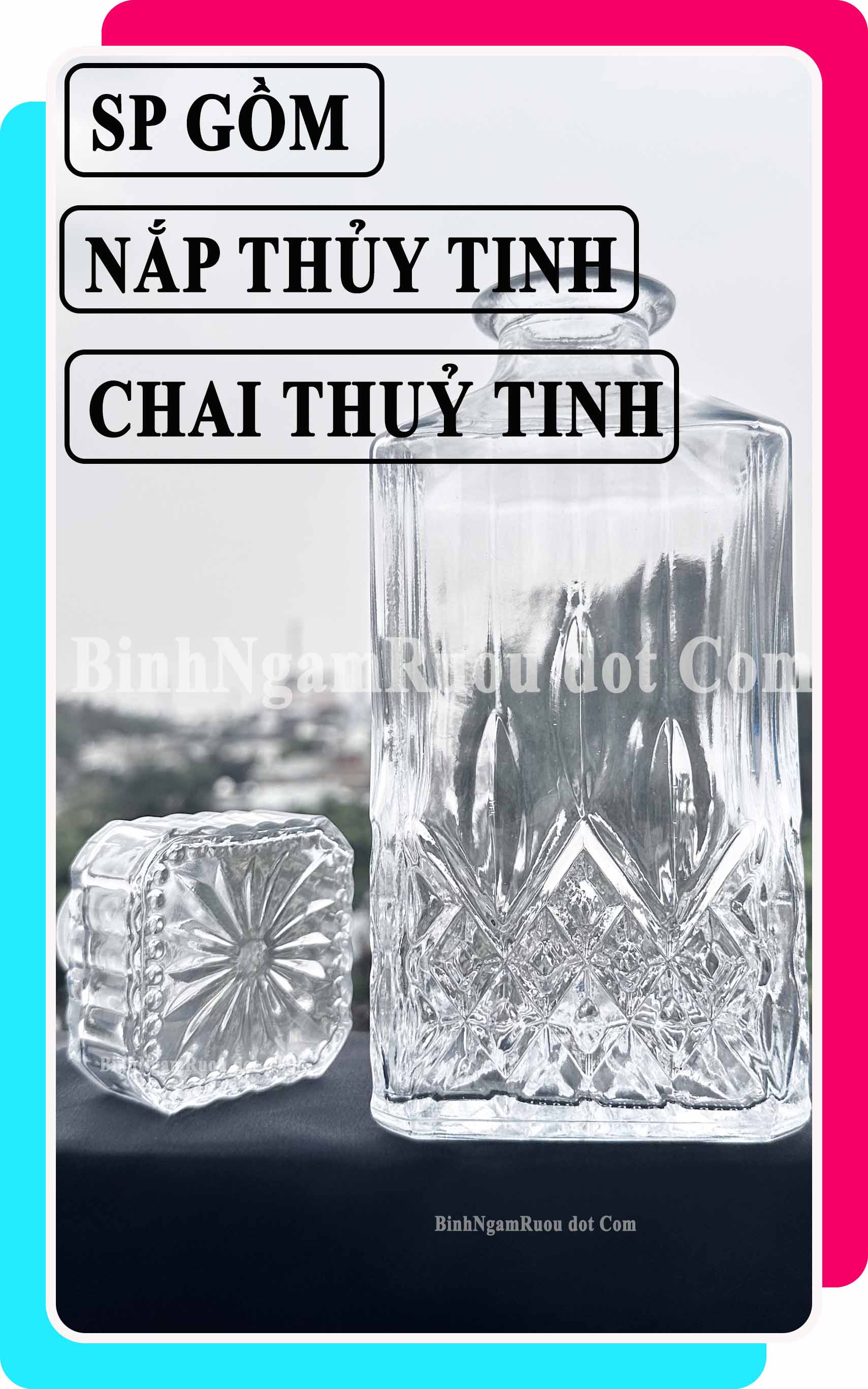 C51 Chai Đựng Rượu Thủy Tinh Dáng Trụ Vuông Nắp Thủy Tinh Sang Trọng - Cao Cấp 1000ml - Đẹp Cao Cấp - Nắp Kín Thủy Tinh Trong - Quà Biếu Sang Trọng