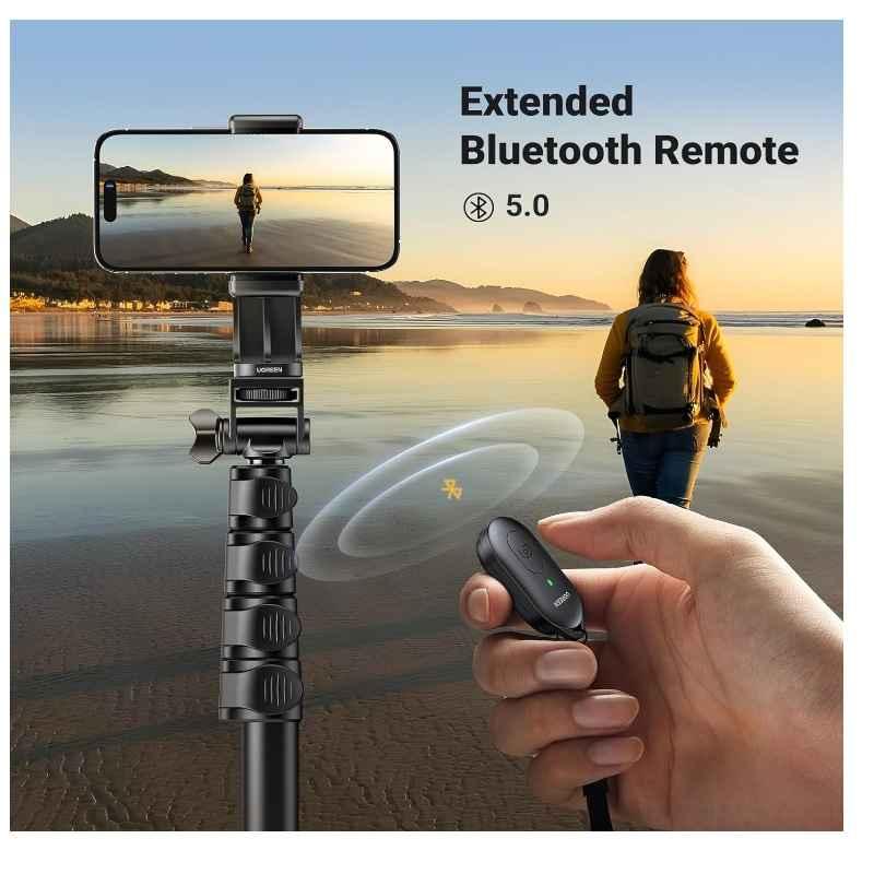 Ugreen UG15609LP680TK cao 50cm - 170cm 67inch có điều khiển Bluetooth Tripod 3 chân đế màu đen Gậy tự chụp ảnh kẹp điện thoại - HÀNG CHÍNH HÃNG