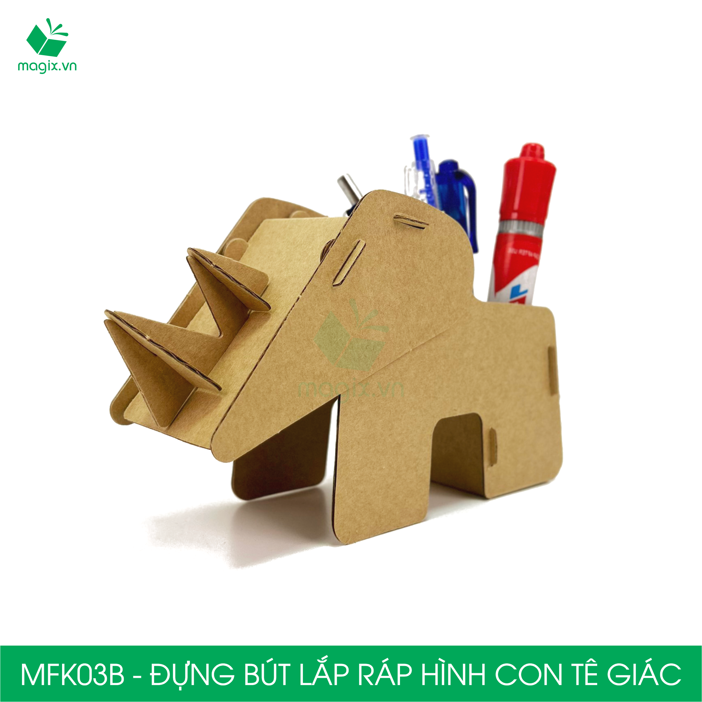 MFK03B - Đựng bút lắp ráp hình con tê giác, đồ đựng bút hình thú bằng giấy carton siêu cứng