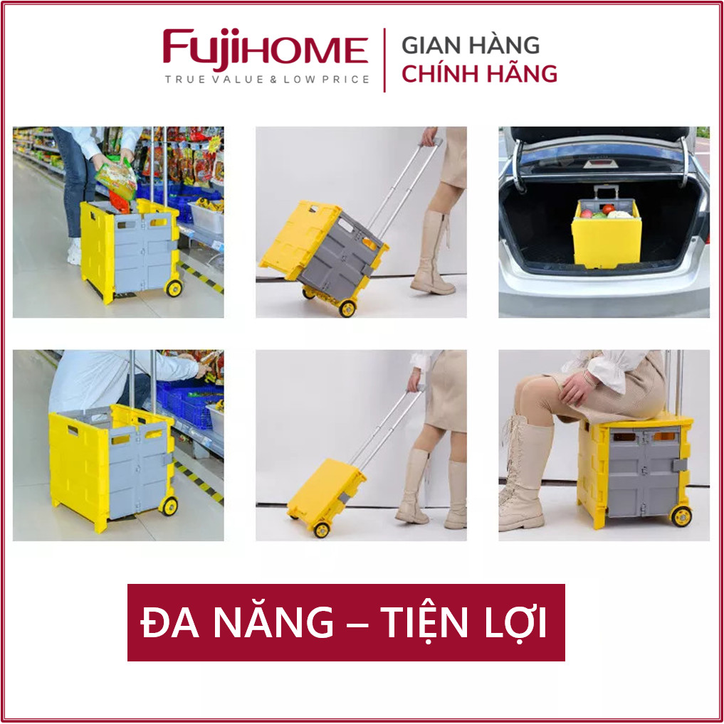 Xe đẩy hàng gấp gọn đi chợ 2 bánh Nhật Bản FUJIHOME, xe kéo hàng đi chợ gấp gọn mini siêu thị đa năng dùng cho ô tô