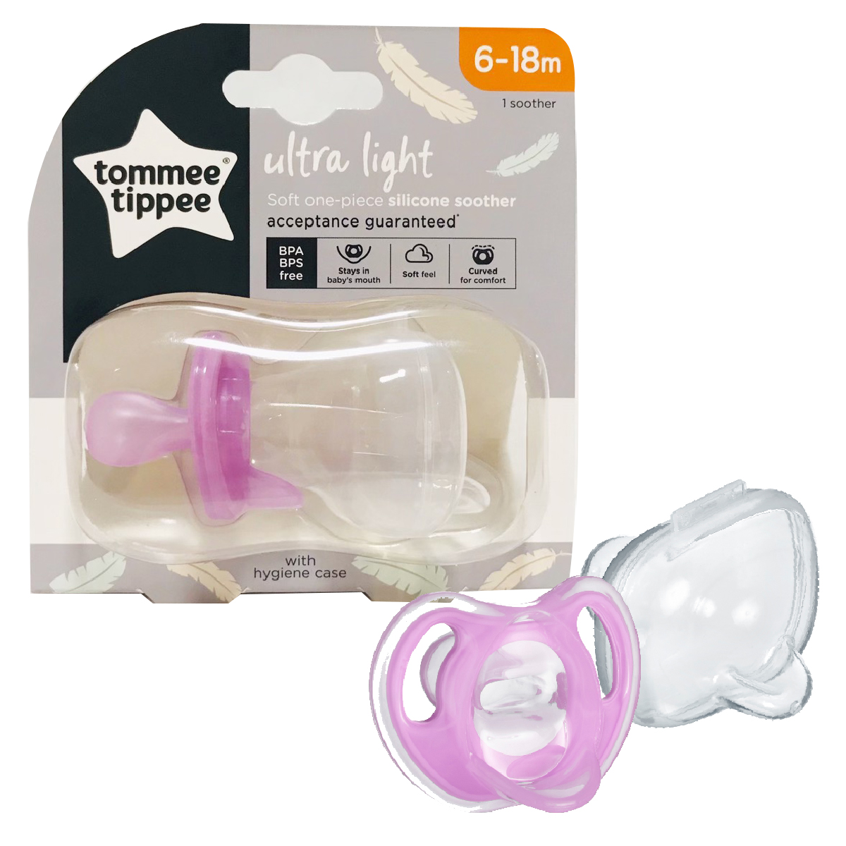 Ty ngậm silicon siêu nhẹ cho bé Tommee Tippee Ultra Light 6-18 tháng (vỉ đơn) - Tím 