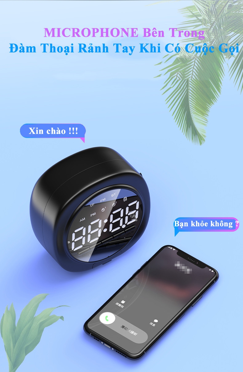 Đồng Hồ Loa Q12 Bluetooth Đa năng Mặt Gương Phát nhạc - Đài FM - Báo Thức