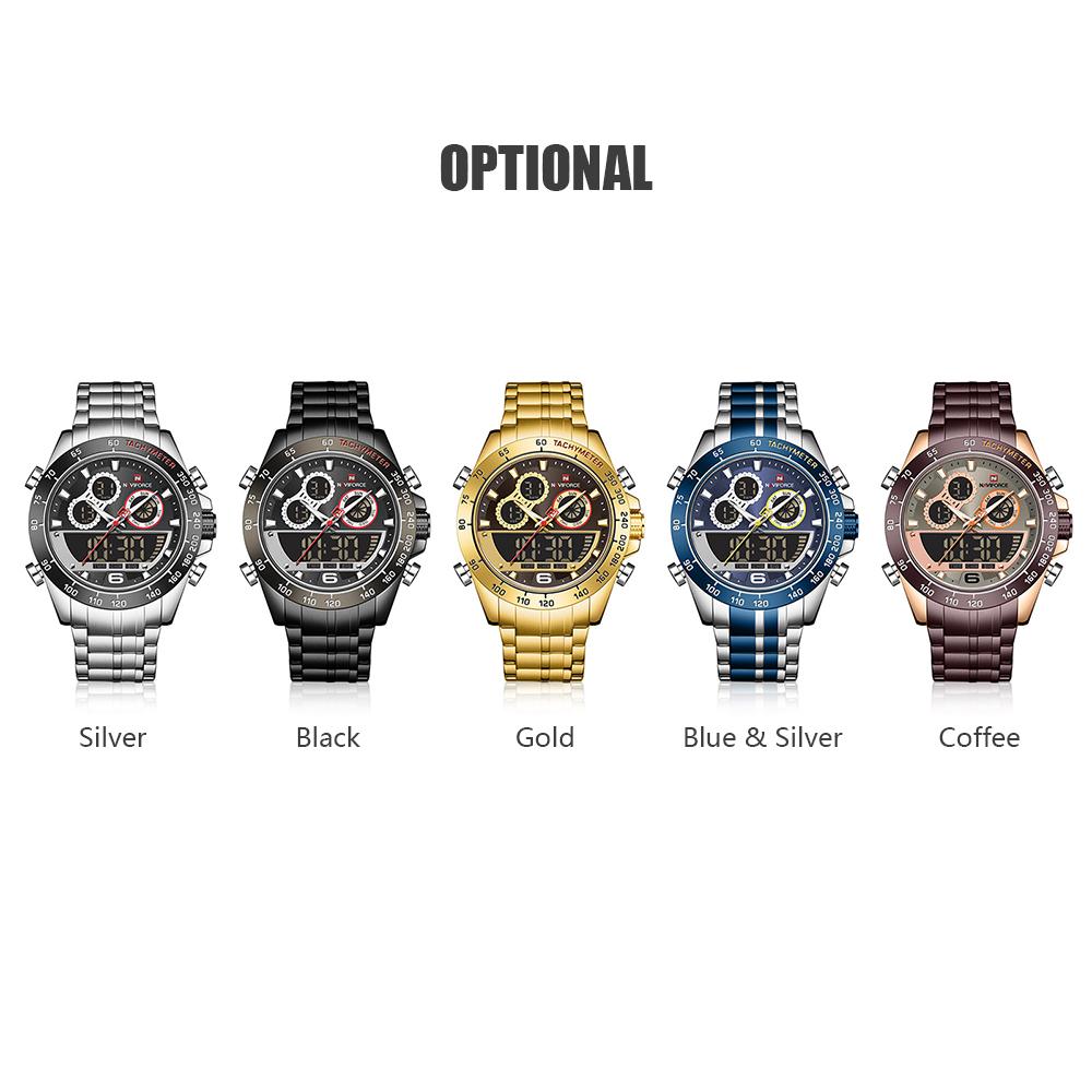 Đồng hồ NAVIFORCE Quartz Nam Kỹ thuật số,Chế độ Kép Ngày theo Tuần Đồng hồ Báo thức,Đèn nền,chống nước 3ATM