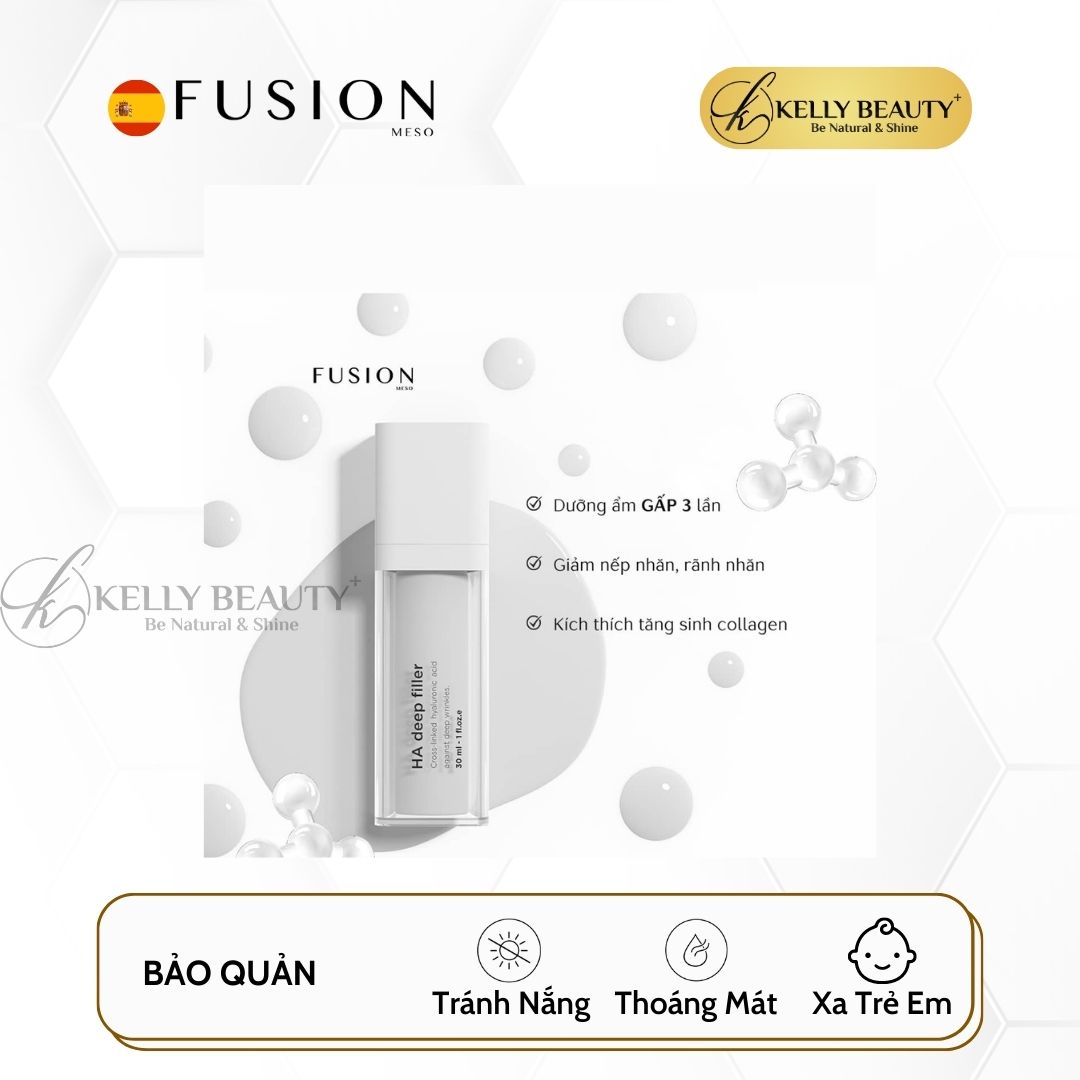 Fusion HA Deep Filler - Tinh Chất Căng Bóng Da; Dưỡng Ẩm Gấp 3 Lần Giúp Mờ Nếp Nhăn, Ngừa Mất Nước - Kelly Beauty