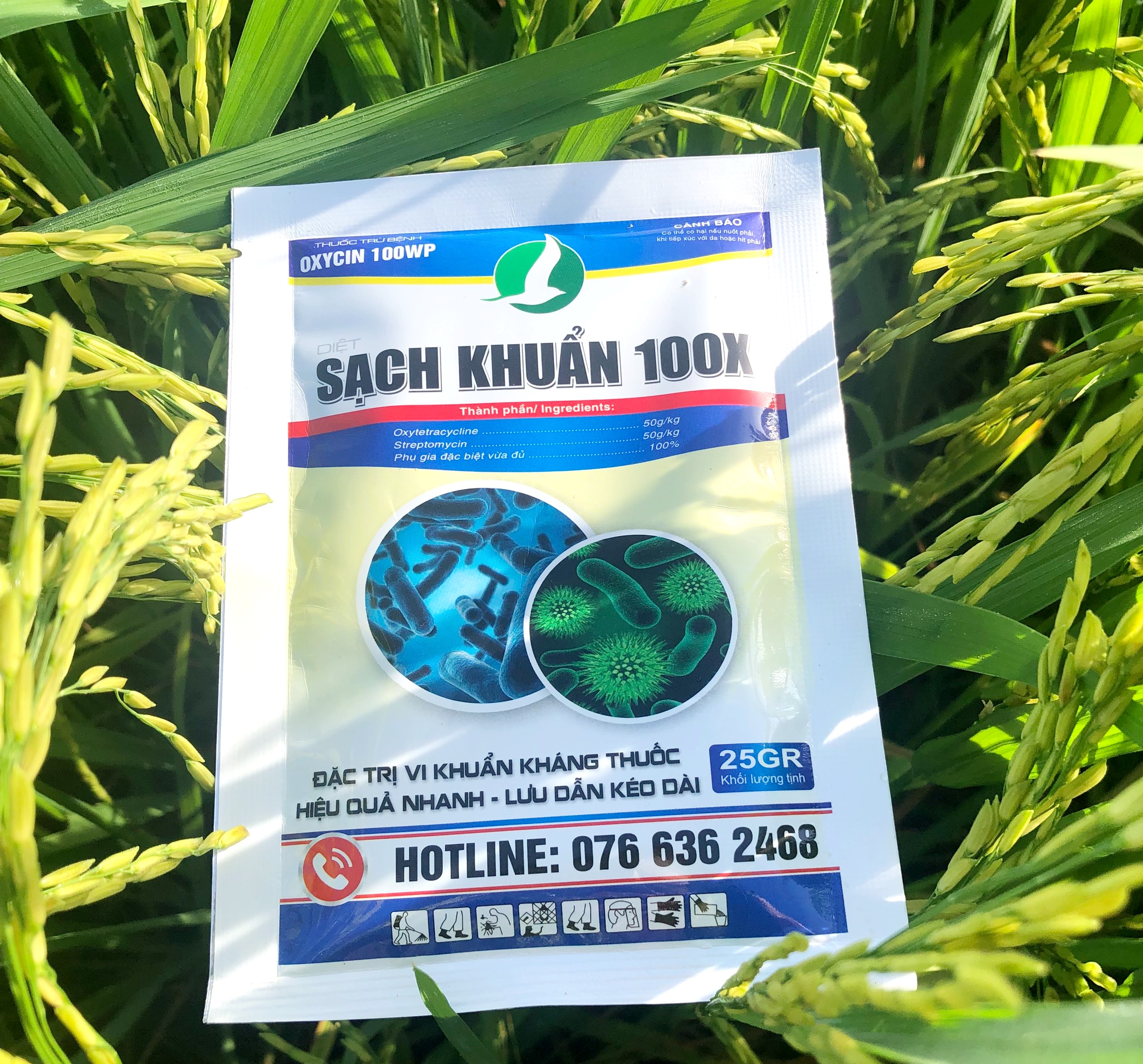 THUỐC TRỪ BỆNH ĐẶC TRỊ VI KHUẨN, CHÁY BÌA LÁ, THỐI NHŨN, THỐI LÁ,... - SẠCH KHUẨN GÓI 25GAM