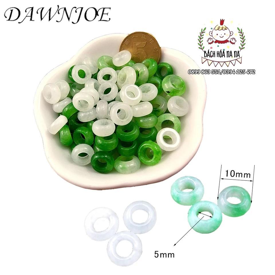 Gói 4 Viên charm xỏ đá 9-10mm, lỗ 5mm đá ngọc tự nhiên, ngọc phong thủy, ngọc tròn xỏ dây Nana handmade shop