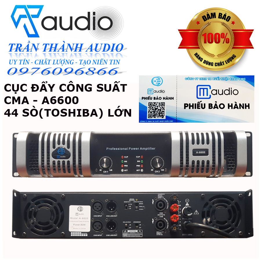 Cục đẩy công suất 2 kênh CMAUDIO Model CMA-6600 44 sò, 2 kênh x 1800w  hàng nhập khẩu chính hãng 2023