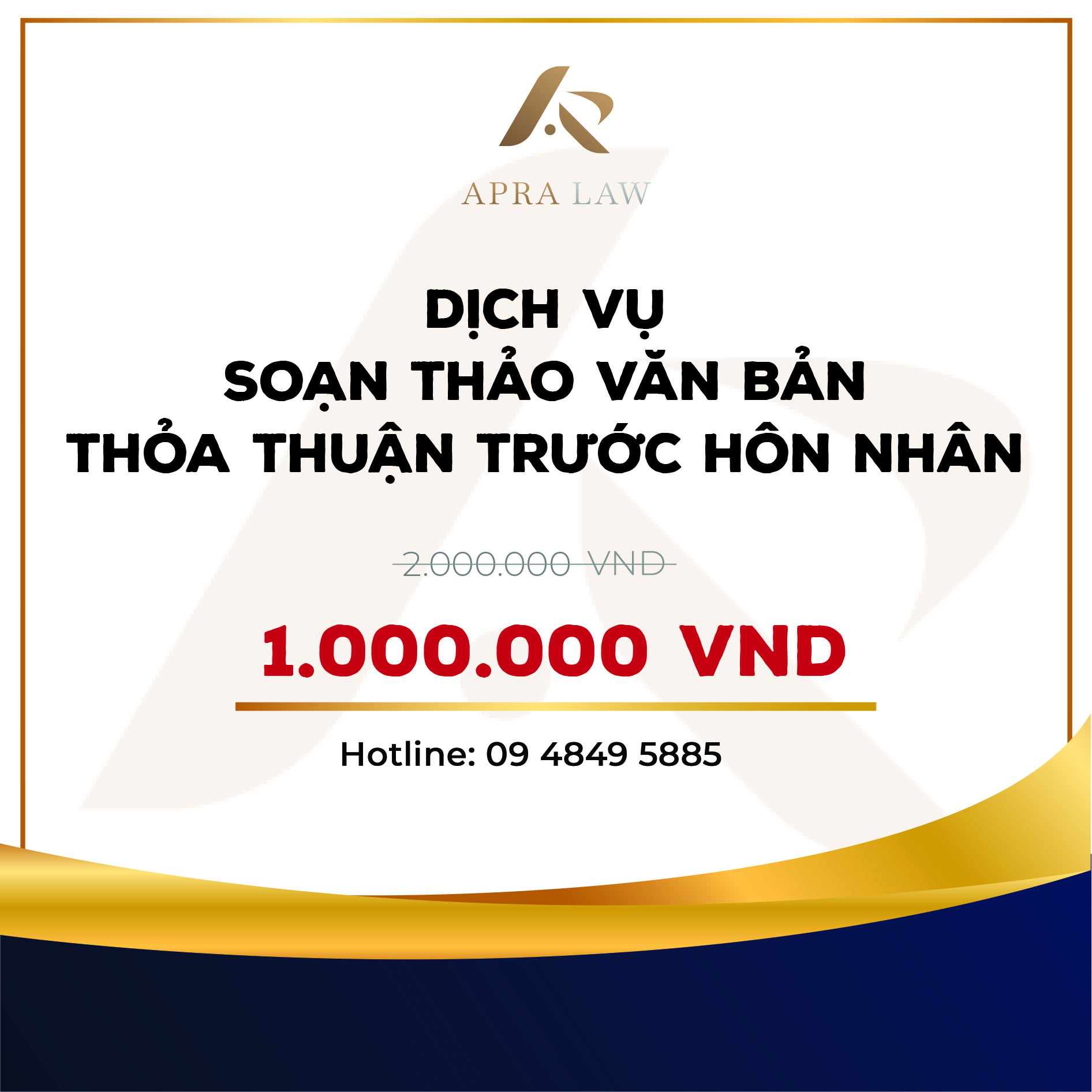 VOUCHER - [ST001] - DỊCH VỤ SOẢN THẢO THỎA THUẬN TRƯỚC HÔN NHÂN - Công ty Luật Apra