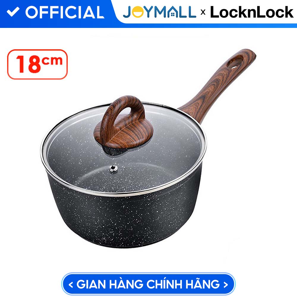 Chảo Nhôm Sâu Lòng Chống Dính Baum Marble 1 Tay Cầm, Nắp Thủy Tinh Lock&Amp;Lock Lbu1181 18Cm