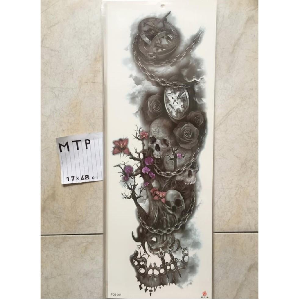 Combo 2 tấm hình xăm dán đầu lâu 3d kín tay màu 17x48cm- mua 2 combo tặng 1 bắp tay