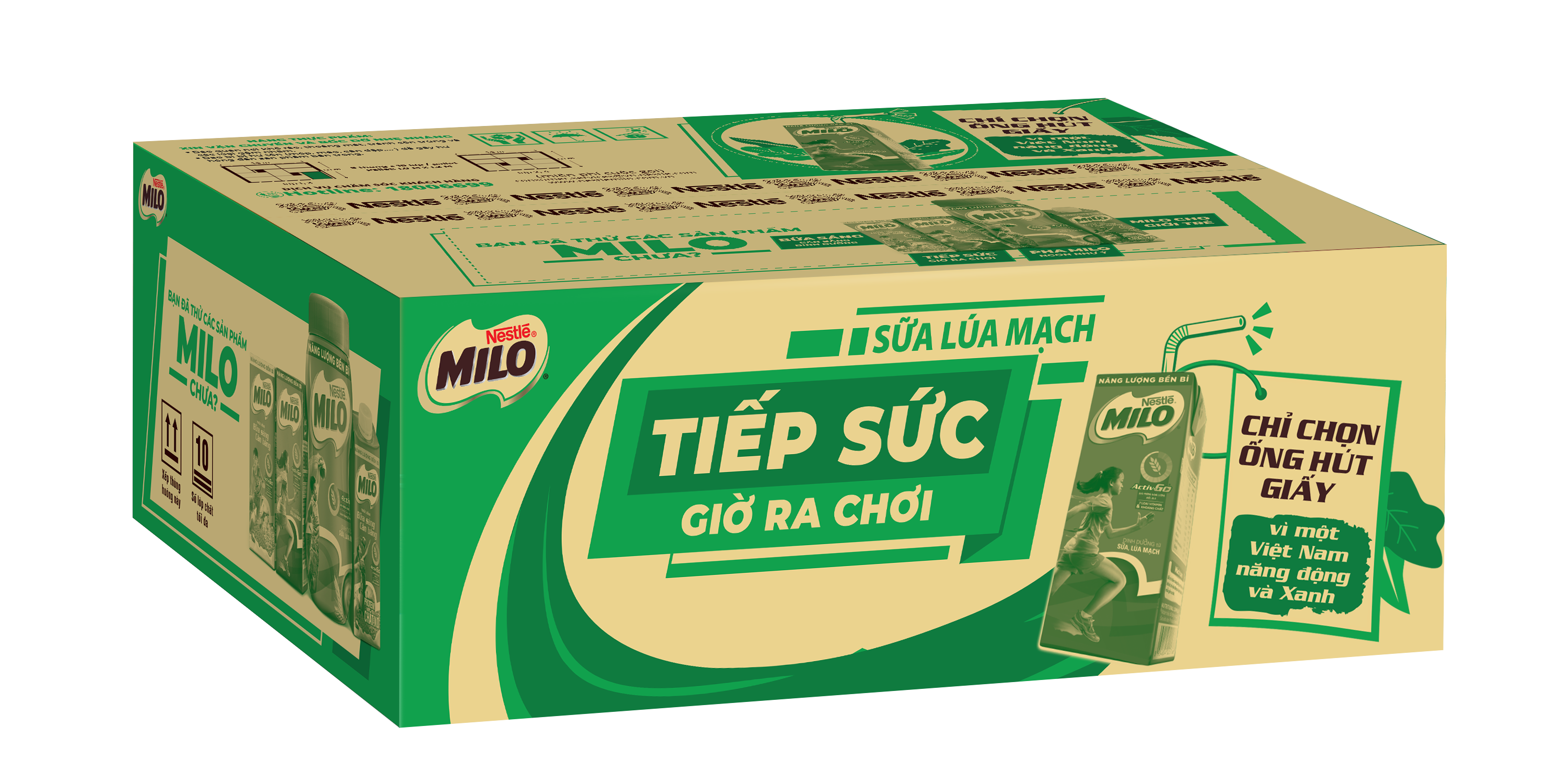 Thùng sữa lúa mạch Nestlé Milo (48 hộp x 180ml) [Tặng 1 túi đeo chéo - Giao mẫu ngẫu nhiên]