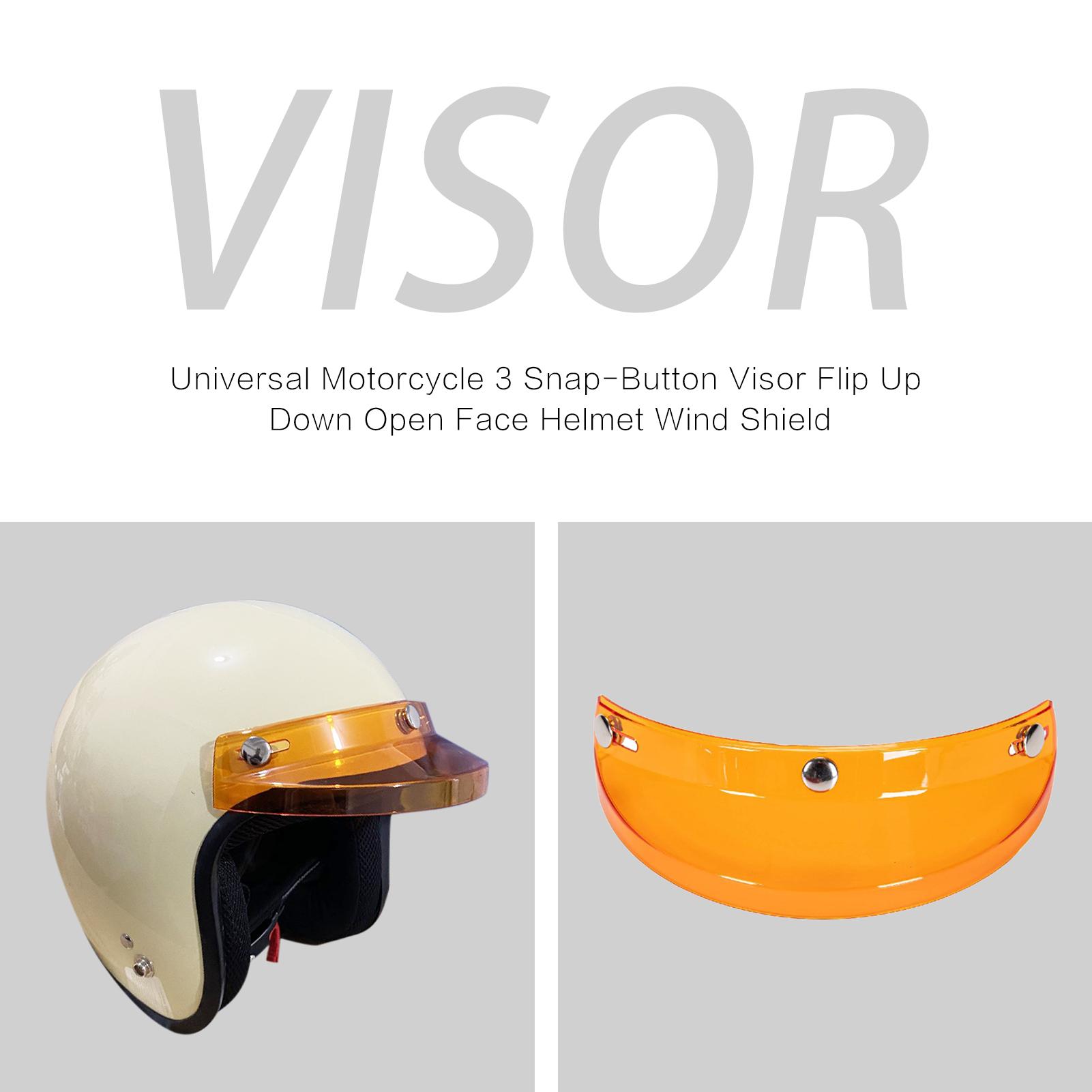 Universal Motorcycle 3 Snap-Button Visor Flip Up Down Open Face Helmet Wind Shield