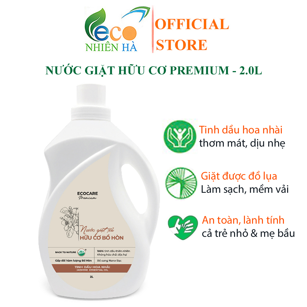 Nước giặt xả ECOCARE PREMIUM 2L tinh dầu nhài, nước giặt hữu cơ an toàn cho bé và mẹ bầu