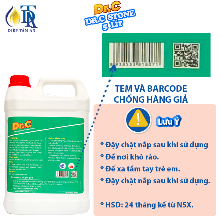 Nước Tẩy Rửa Đa Năng,Tẩy Vết Keo,Tẩy Sơn Trên Nền Gạch,Tẩy Bàn Đá,Tẩy Vết Bẩn Bám Lâu Ngày DR.C Stone 5 Lít