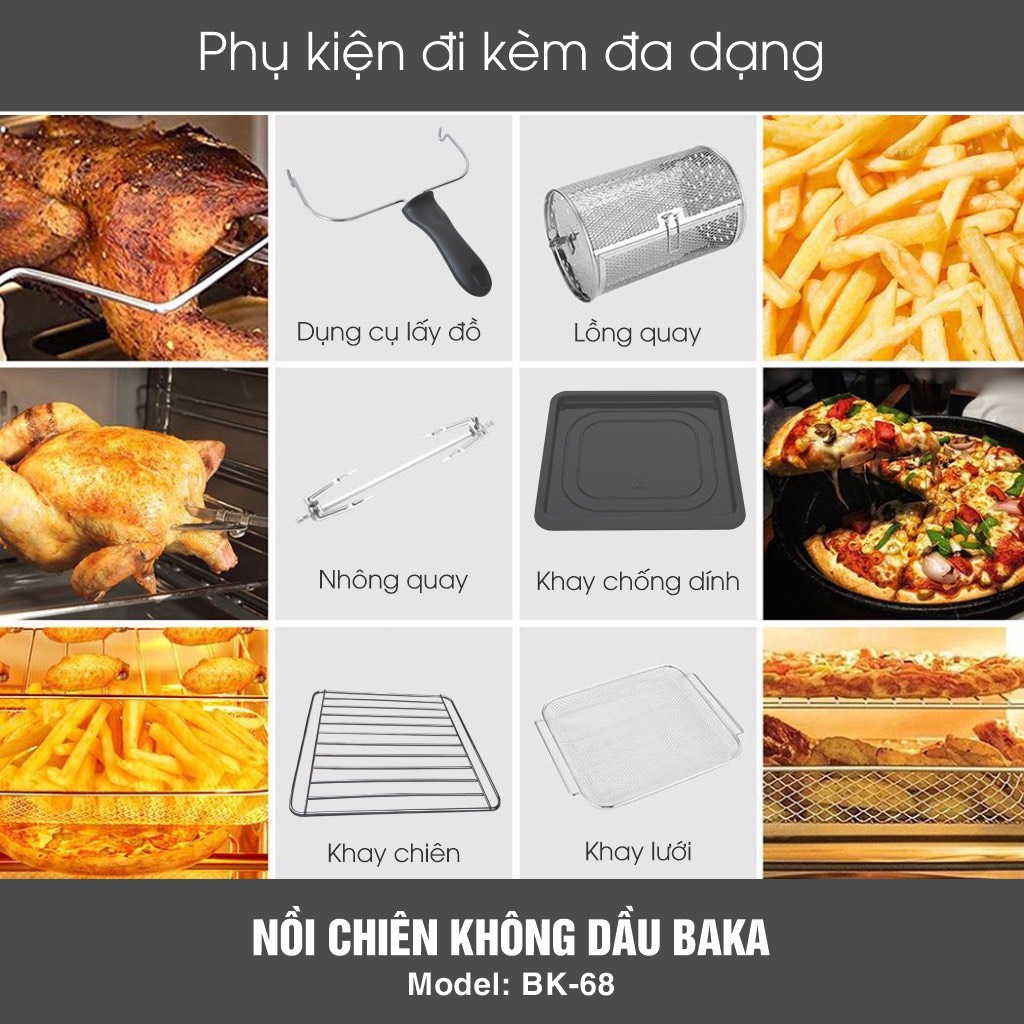 Nồi Chiên Không Dầu Dung Tích Siêu Lớn BAKA BK-68 - Màu Ngẫu Nhiên - Hàng Chính Hãng