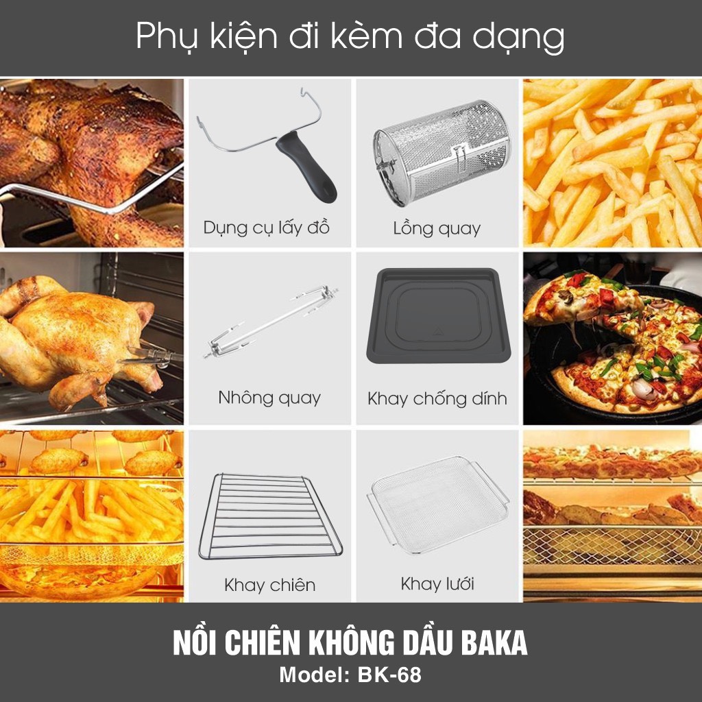 Nồi Chiên Không Dầu Dung Tích Siêu Lớn BAKA BK-68 (15 lít) - Màu Ngẫu Nhiên - Hàng Chính Hãng