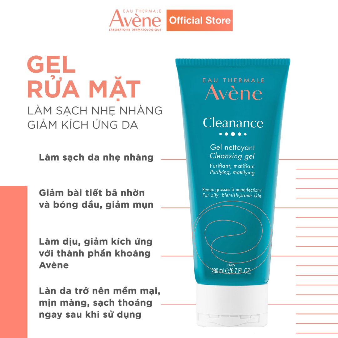 Gel rửa mặt tạo bọt cho da dầu nhạy cảm AVÈNE CLEANANCE CLEANSING GEL 200ml