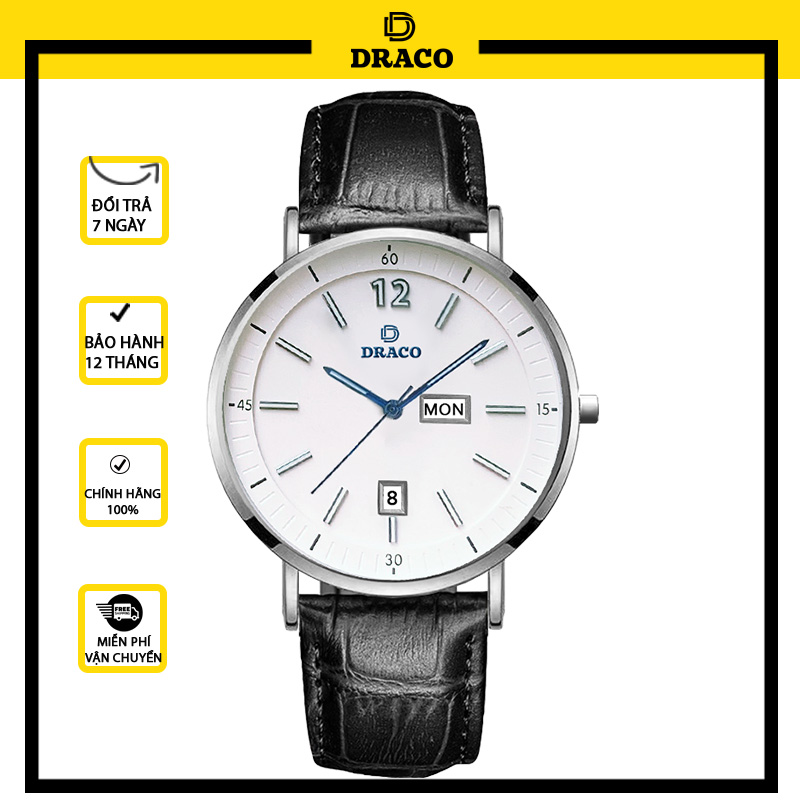 Đồng Hồ Nam DRACO D21-ST01 “The First boy” Trắng Da Đen