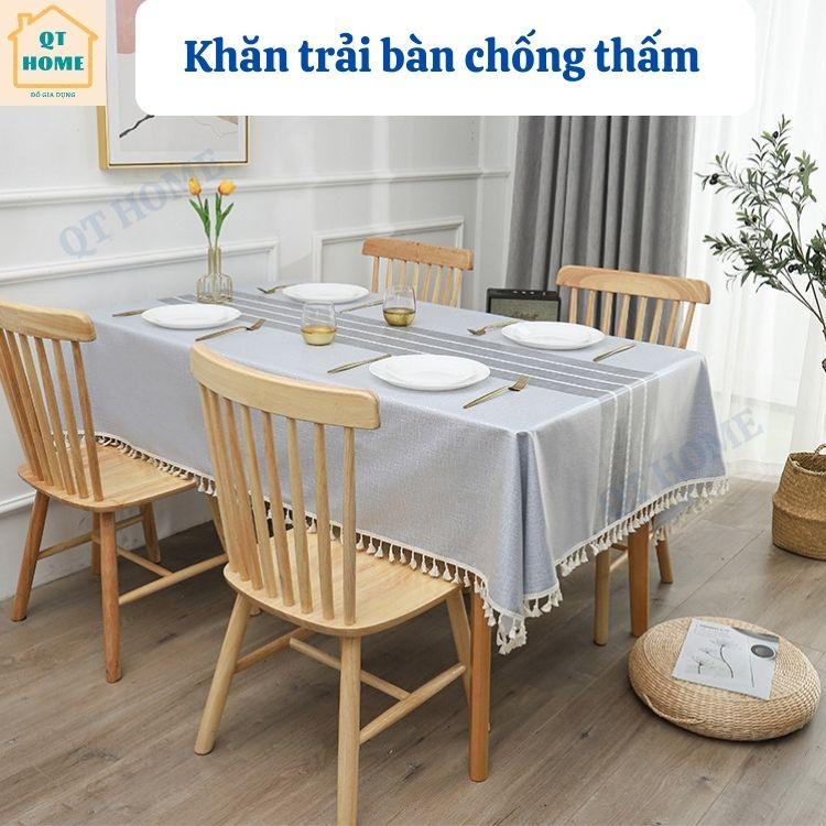 Khăn Trải Bàn Vải Chống Thấm Cao Cấp, Viền Tua rua Nhiều Mẫu