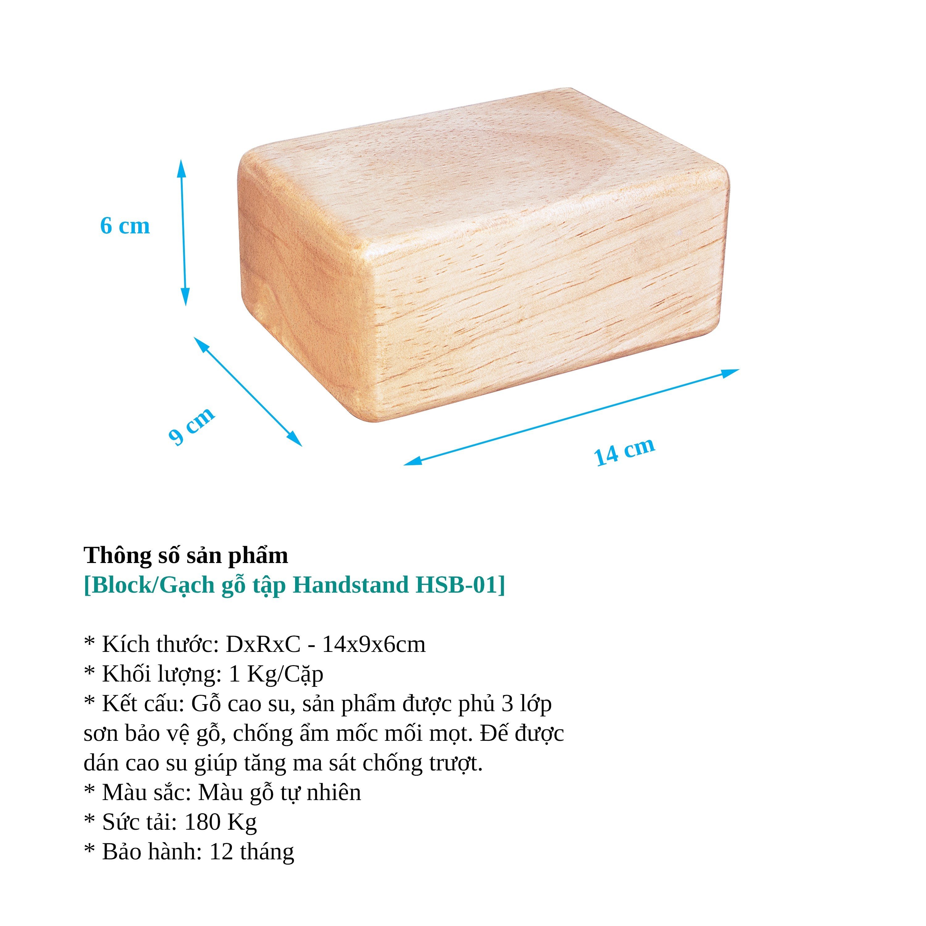 Gạch tập Handstand bằng gỗ dày 6cm, Block Handstand gỗ Pocorrys HSB-01
